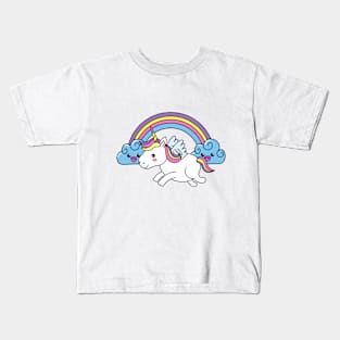 Cute Little Unicorn With Heart, Line Drawing White, Pink, Purple, Green & Yellow Kids T-Shirt